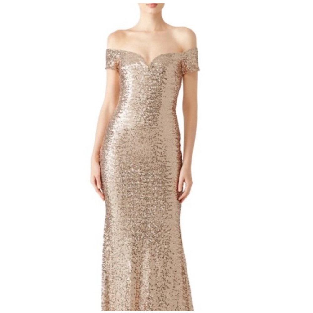 Badgley Mischka Gold Off The Shoulder Gown